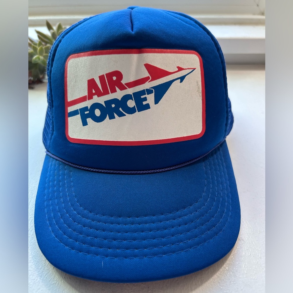 Vintage Hat Snap Back Air Force Blue Red Cap Mesh Trucker OSFA